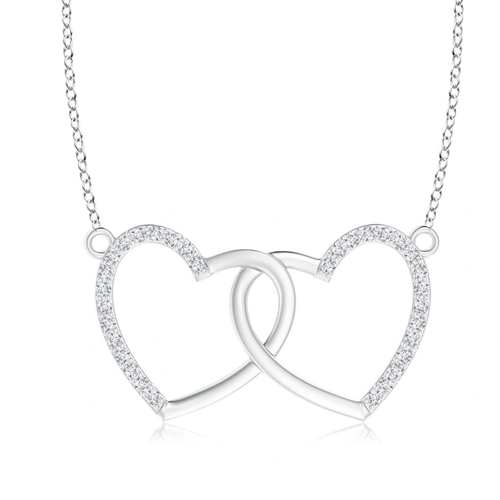Angara Diamond and 14K White Gold Double Heart Necklace
